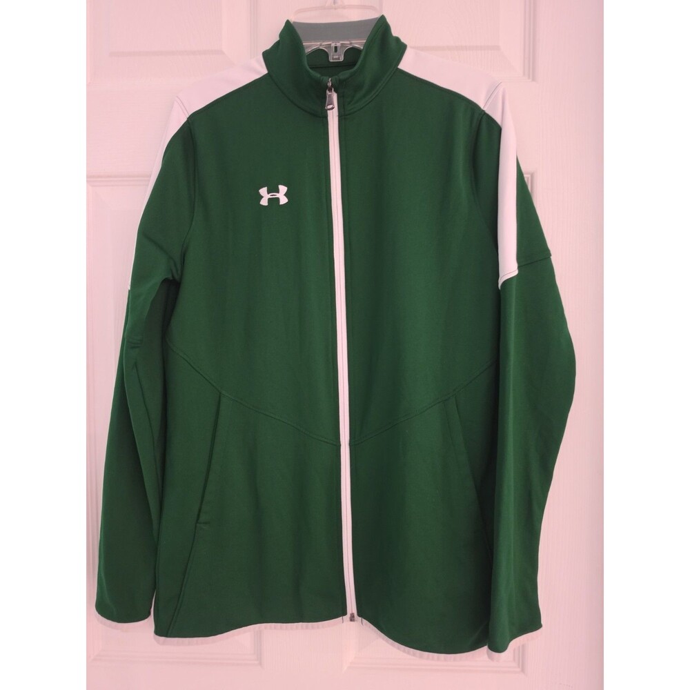 Under Armour Women's Full Zip Track Jacket Green White Size Small Loose Fit Warm